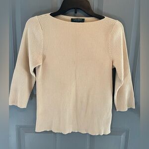 Ralph Lauren Cream Ribbed Boat Neck top